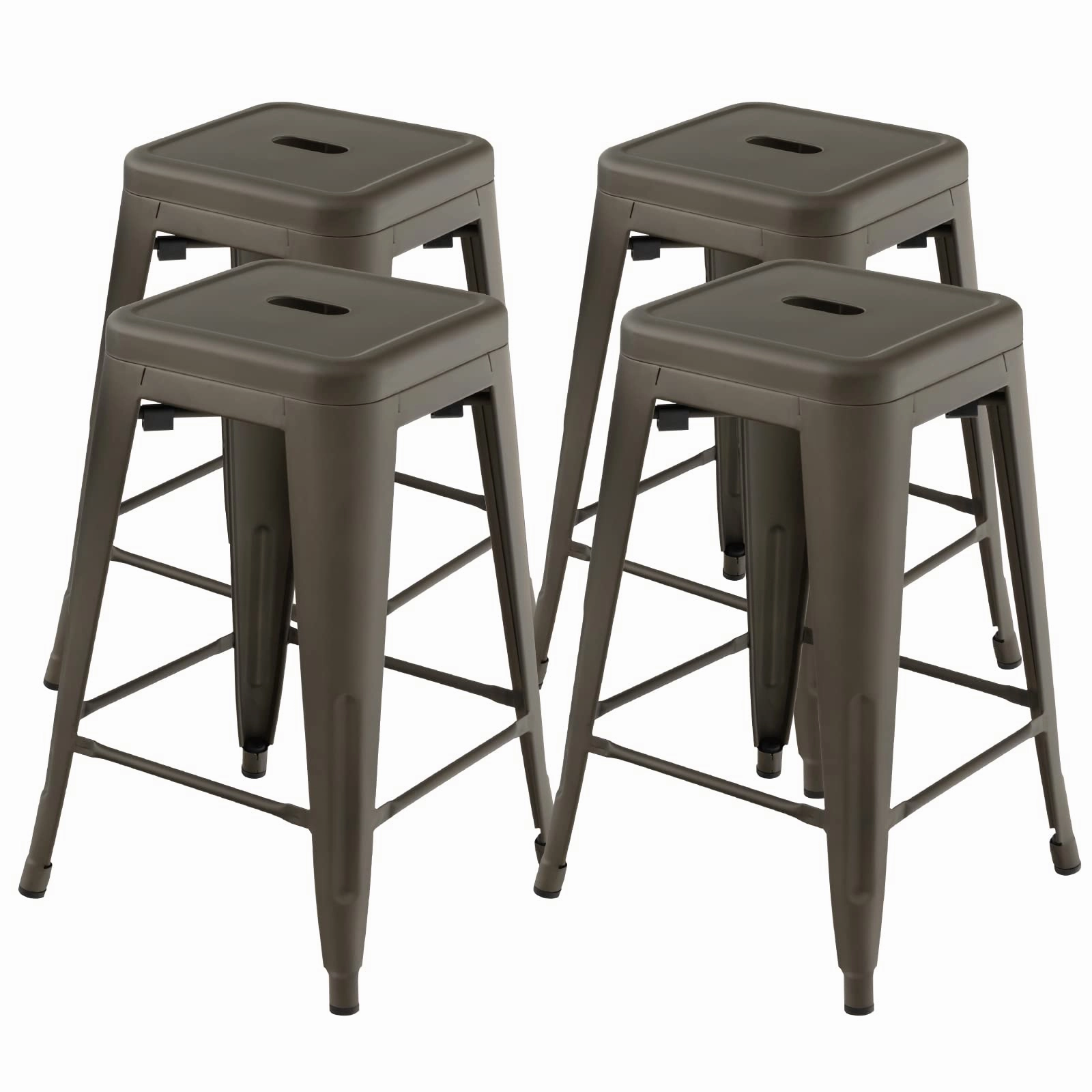 Bar Stools Set of 4, 24 or 30" Stackable Metal Stools with Square Seat & Handing Hole, X-shaped Reinforced Design kitchen barstool, adjustable bar stool