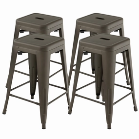 Bar Stools Set of 4, 24 or 30" Stackable Metal Stools with Square Seat & Handing Hole, X-shaped Reinforced Design kitchen barstool, adjustable bar stool