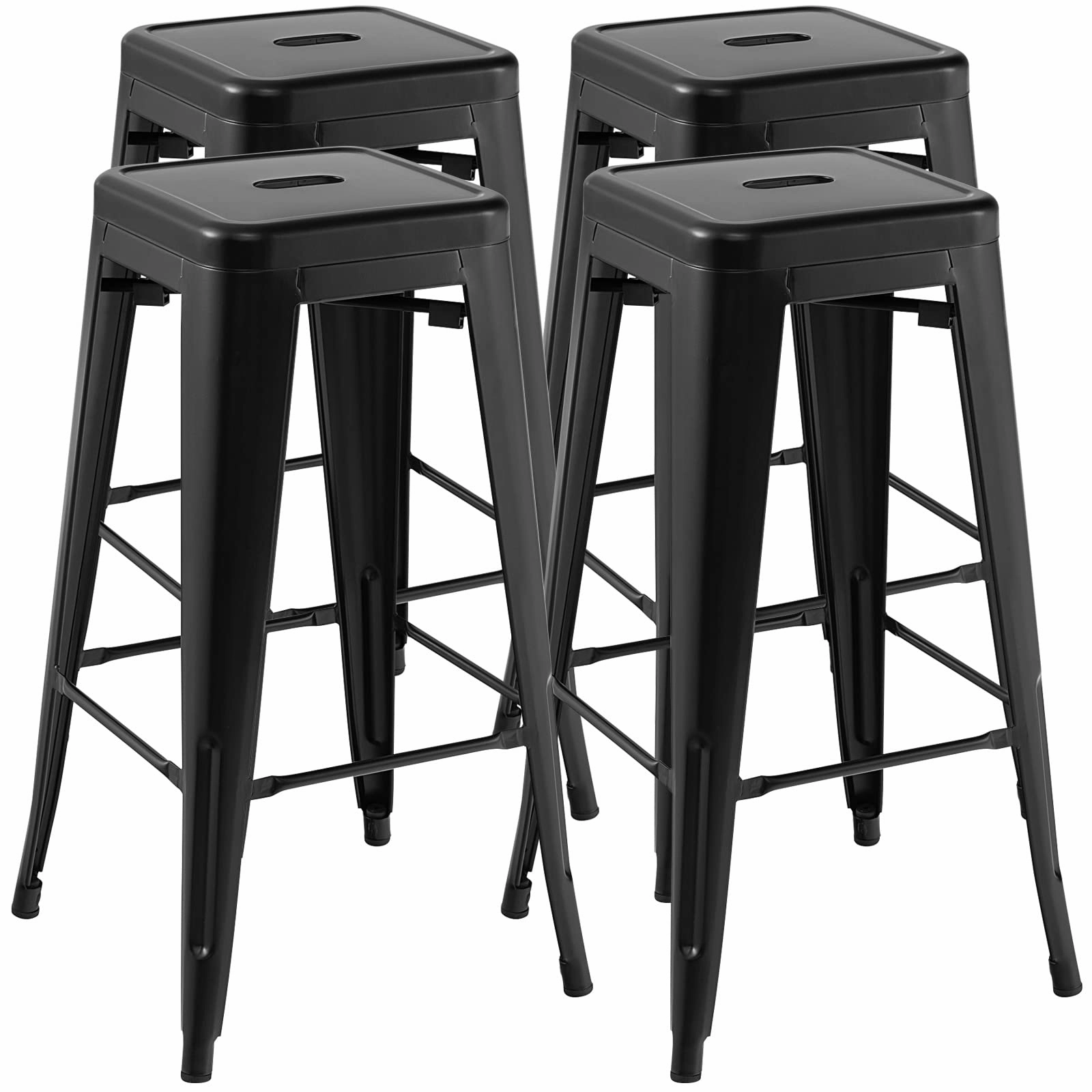Bar Stools Set of 4, 24 or 30" Stackable Metal Stools with Square Seat & Handing Hole, X-shaped Reinforced Design