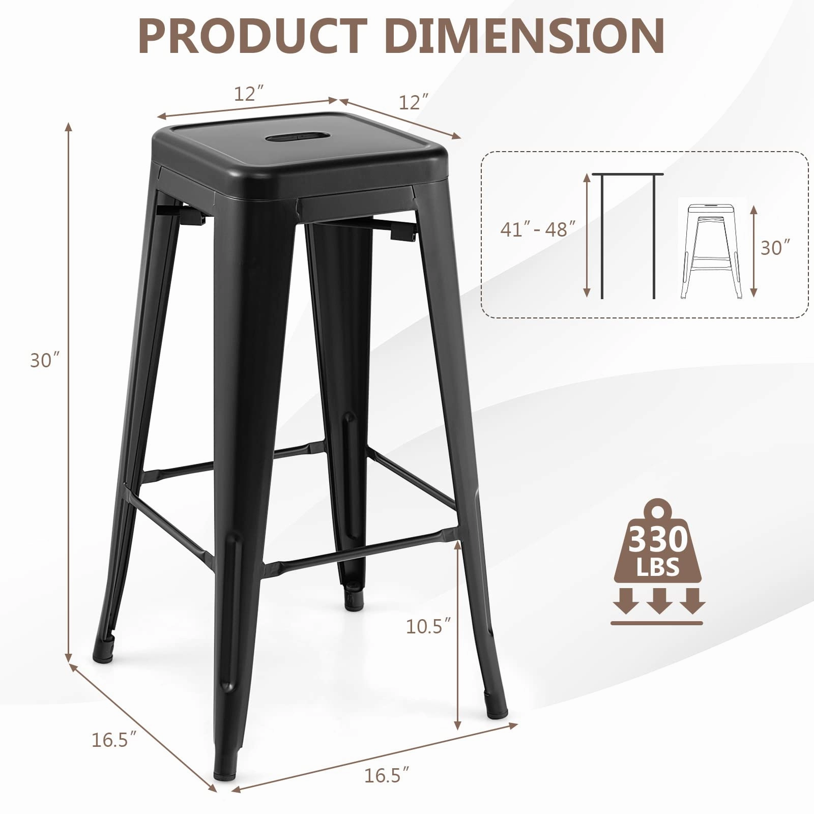 Bar Stools Set of 4, 24 or 30" Stackable Metal Stools with Square Seat & Handing Hole, X-shaped Reinforced Design