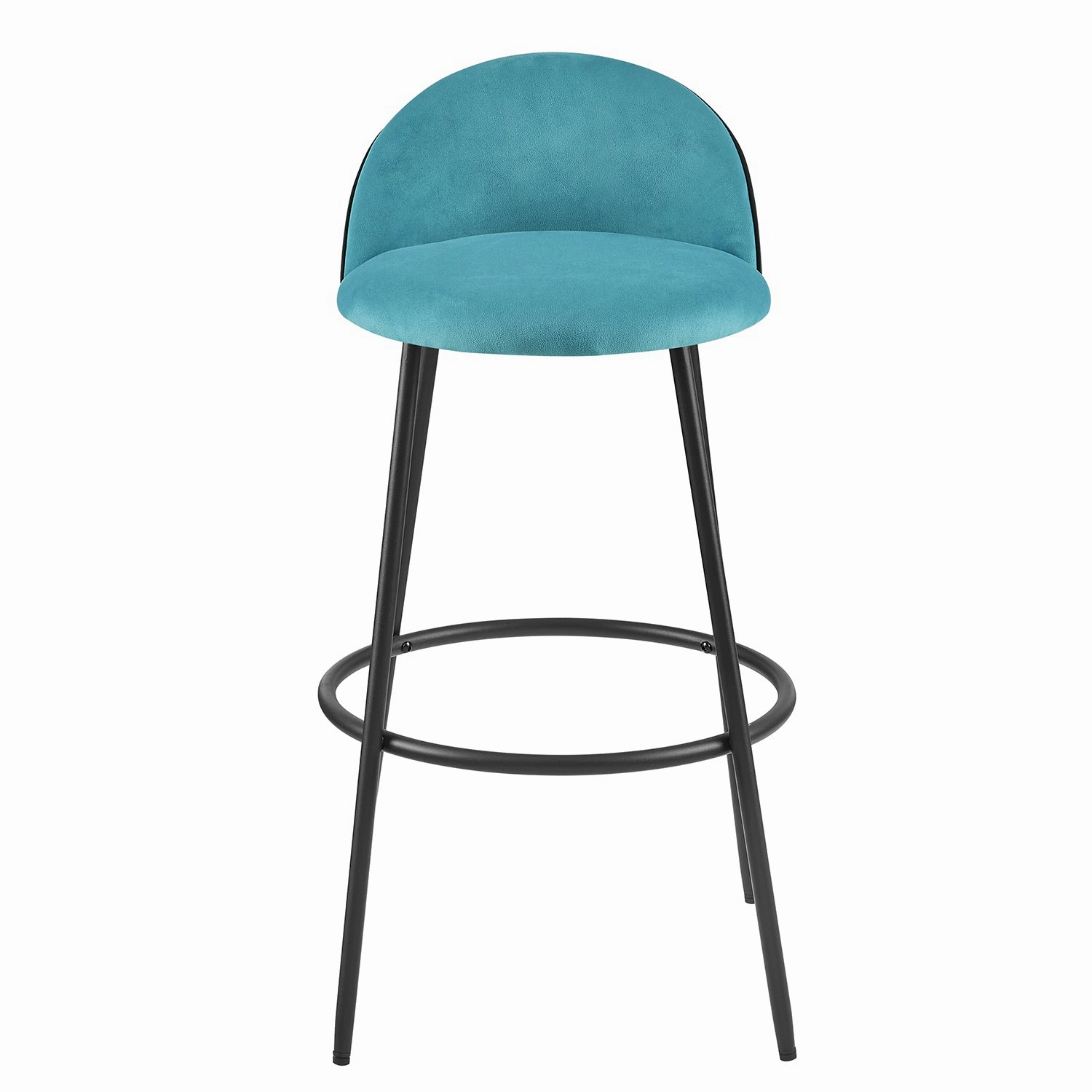 Barton Set of 2 Blue Velvet Upholstered Bar Stools with Contrast Piping