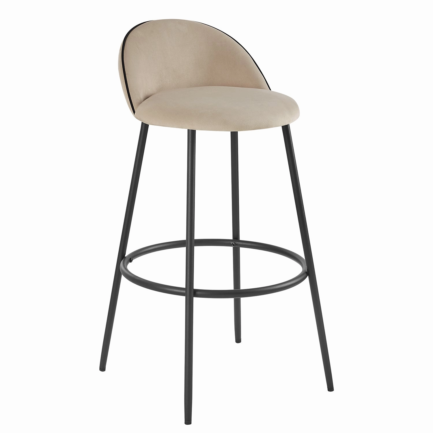Barton Set of 2 Champagne Velvet Upholstered Bar Stools with Contrast Piping