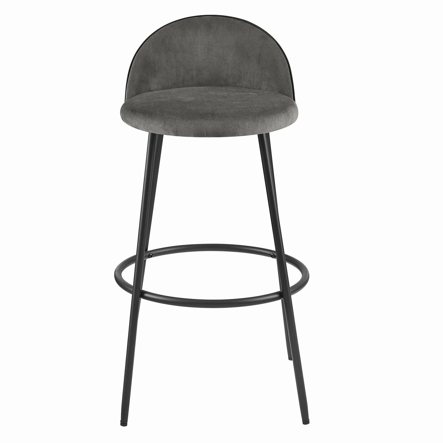Barton Set of 2 Grey Velvet Upholstered Bar Stools with Contrast Piping