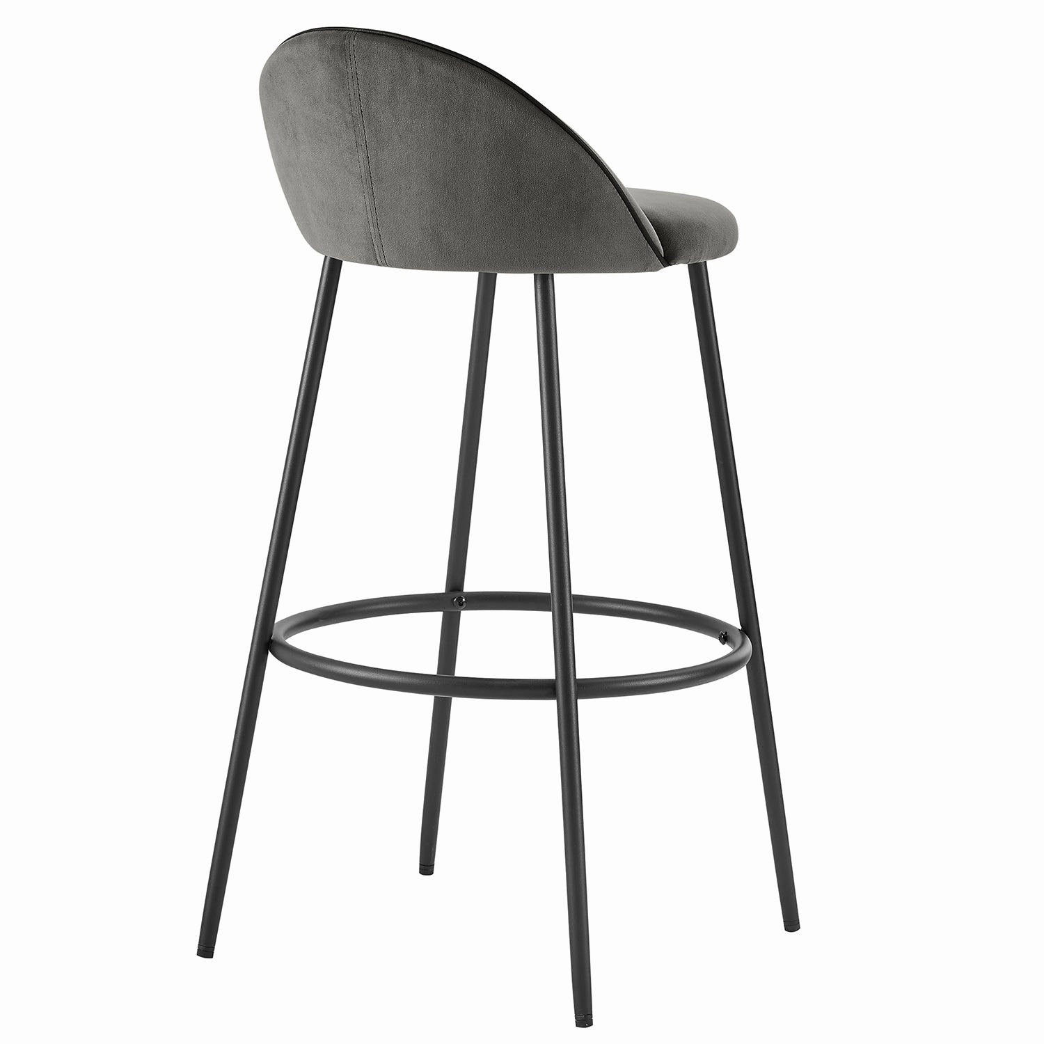 Barton Set of 2 Grey Velvet Upholstered Bar Stools with Contrast Piping