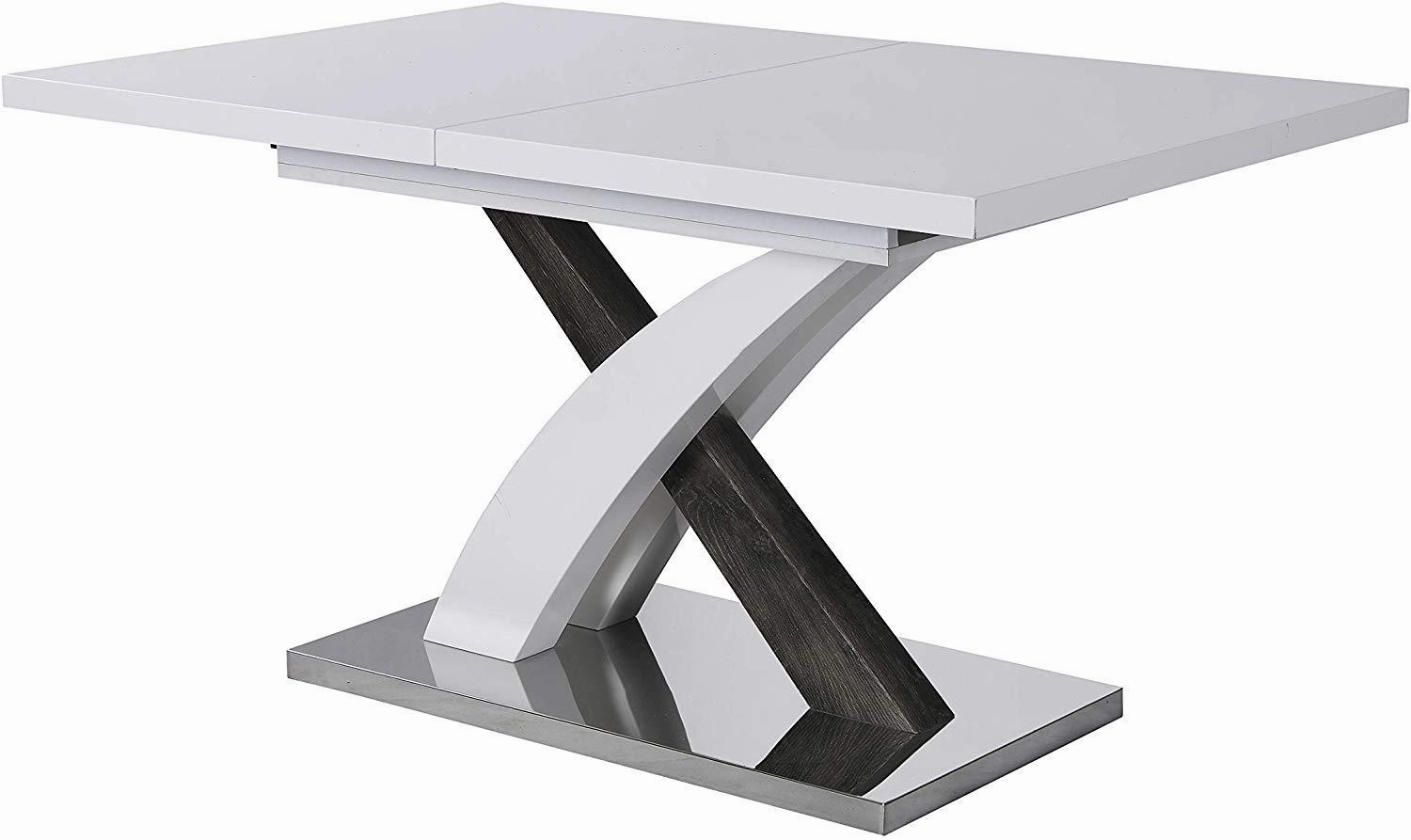 BASEL High Gloss White Extendable Dining Table 6 to 8-Seater with Stainless Steel Base