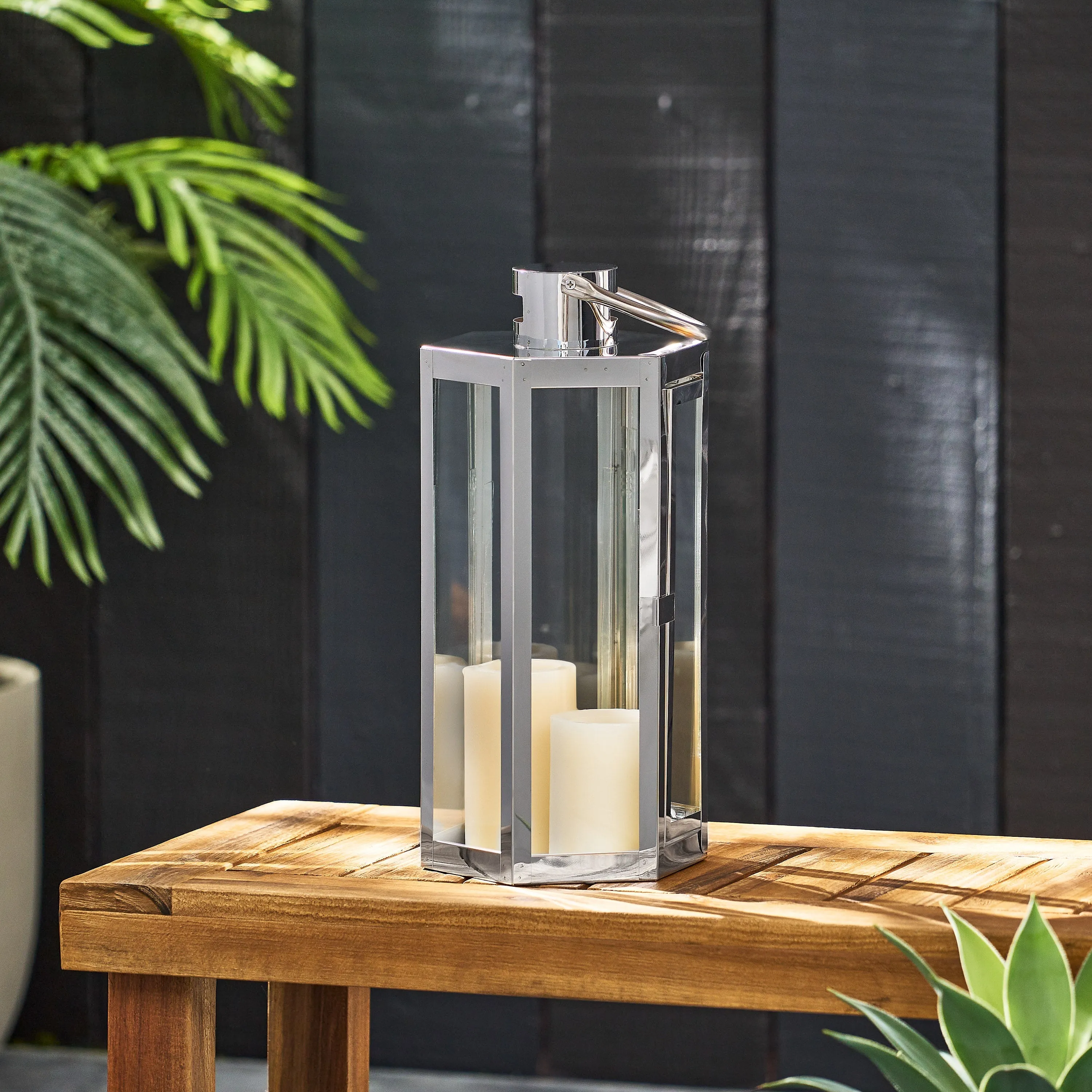 Baton Outdoor 16" Modern Stainless Steel Lantern