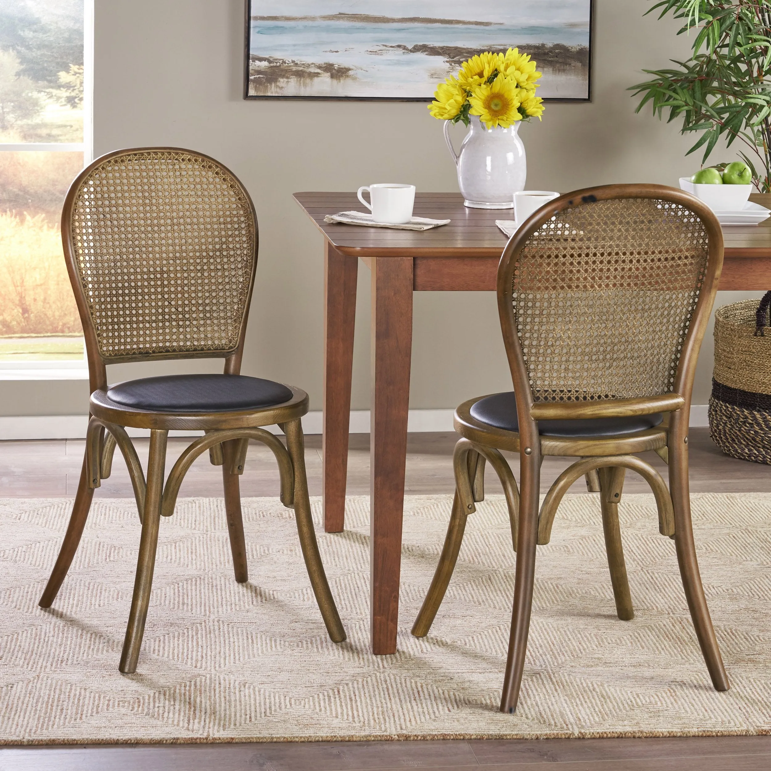 Beech Wood and Rattan Dining Chair (Set of 2) - NH313013 dining table set, 6-piece dining set