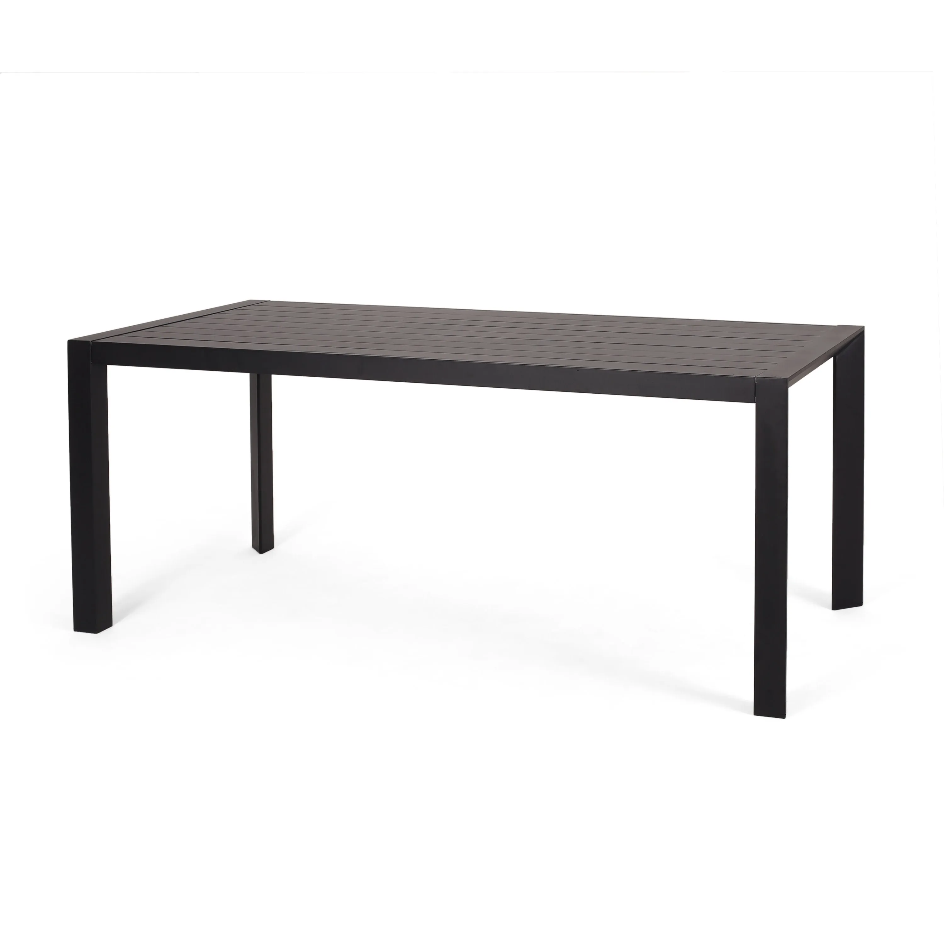 Bellomy Outdoor Aluminum Dining Table, Black patio chairs, outdoor seating