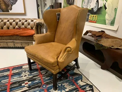 Belmont Sahara Leather Wingback Chair / Ottoman