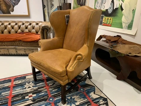 Belmont Sahara Leather Wingback Chair / Ottoman