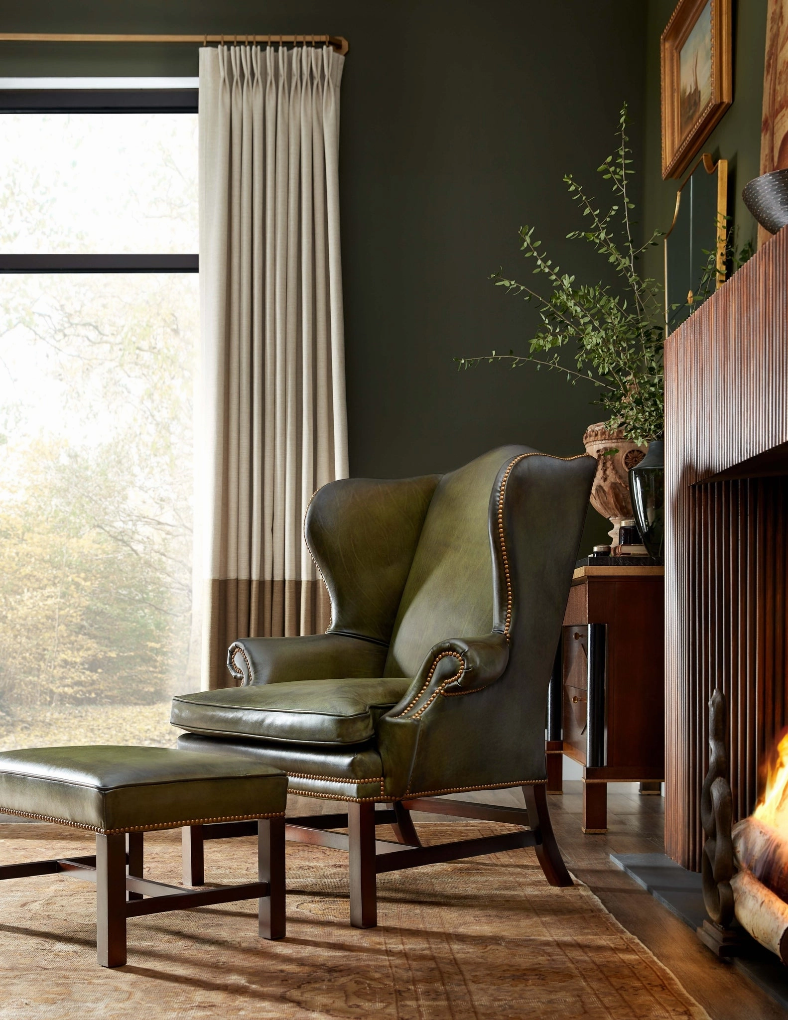 Belmont Sahara Leather Wingback Chair / Ottoman