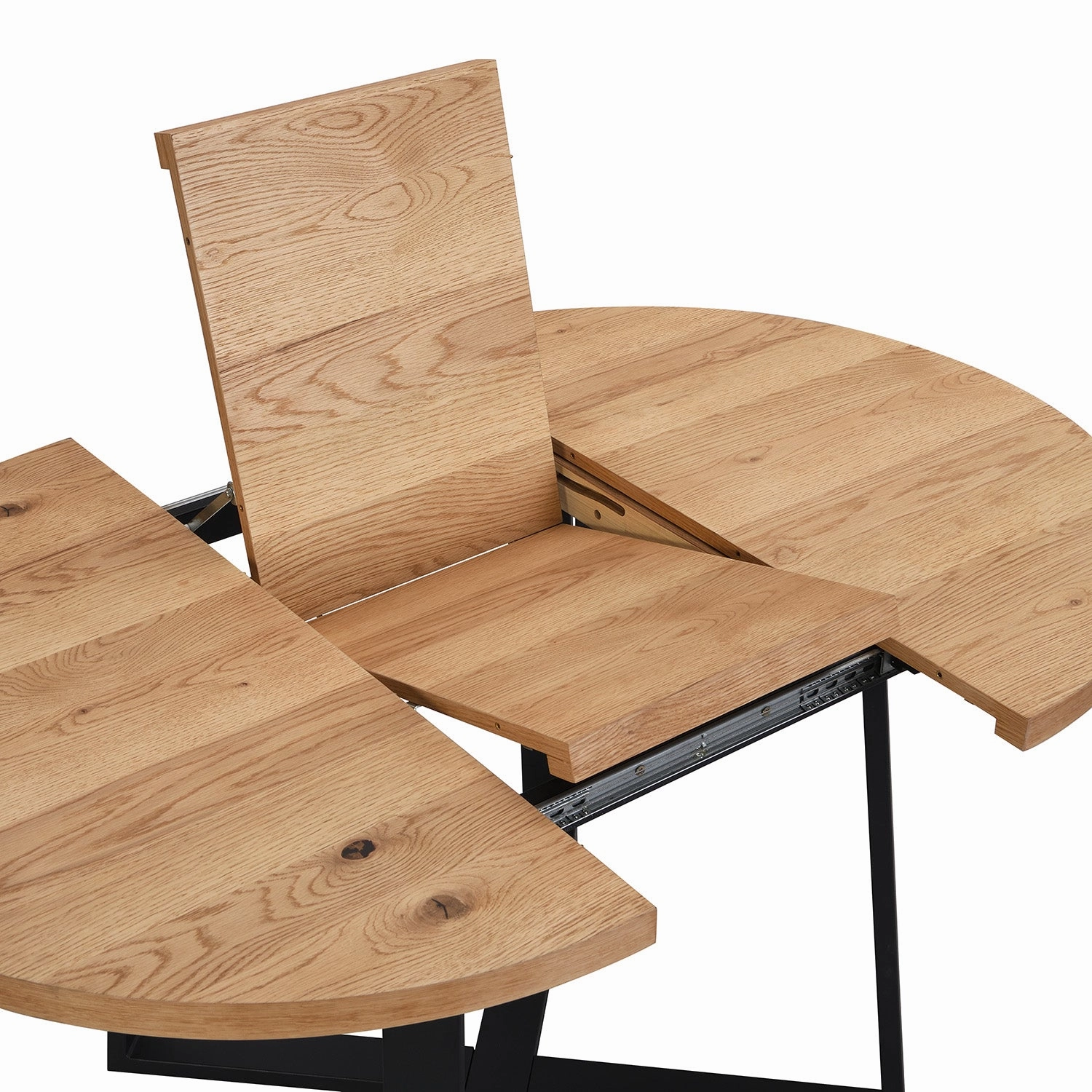BERN Extending Round Dining Table with Metal Legs, Oak
