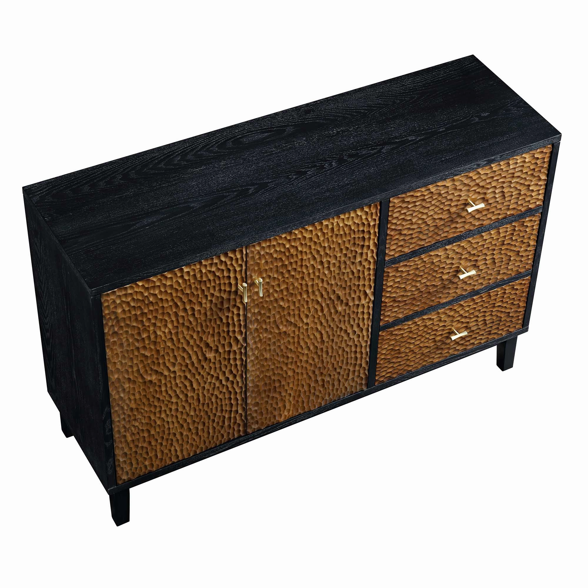 Bianca Chip Carved 2-Door 3-Drawer Sideboard, Antique Bronze & Black
