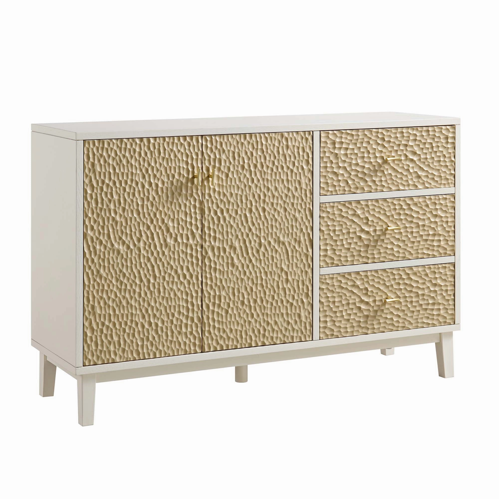 Bianca Chip Carved 2-Door 3-Drawer Sideboard, Sand Beige & Ivory