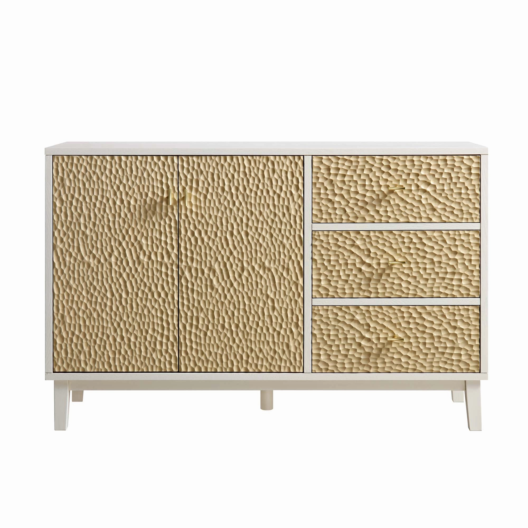 Bianca Chip Carved 2-Door 3-Drawer Sideboard, Sand Beige & Ivory