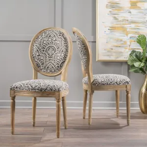 Black and White Patterned Fabric Dining Chair (Set of 2) - NH752003 dining table set, 6-piece dining set