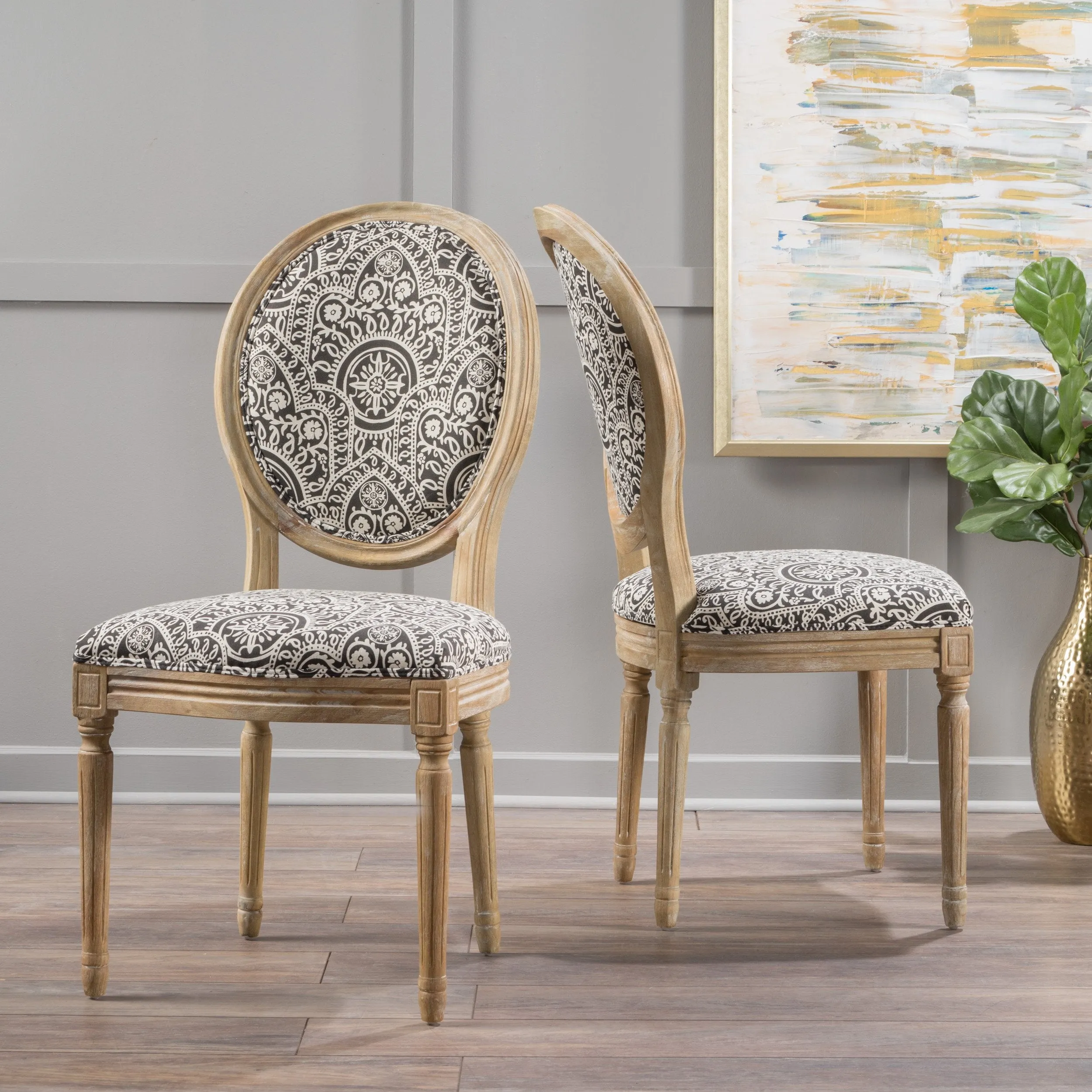 Black and White Patterned Fabric Dining Chair (Set of 2) - NH752003 dining table set, 6-piece dining set