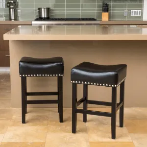 Black Bonded Leather Backless 26-Inch Counter Stool (Set of 2) - NH699592 bar stool, counter stool