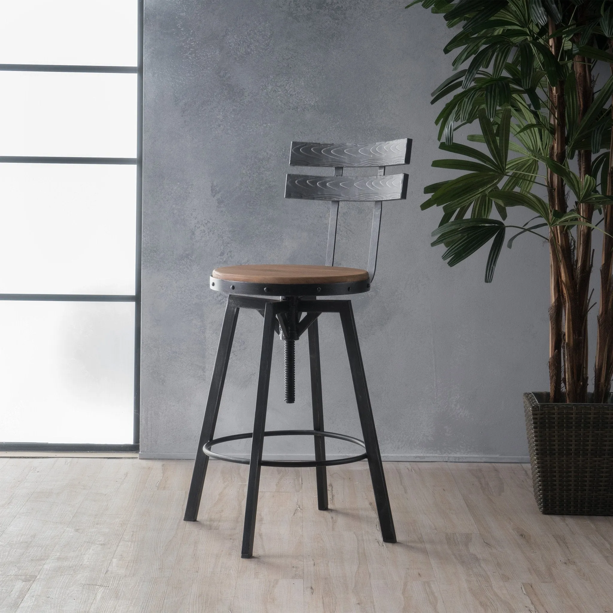 Black Brush Silver Firwood Adjustable Barstool - NH429992 bar stool, counter stool