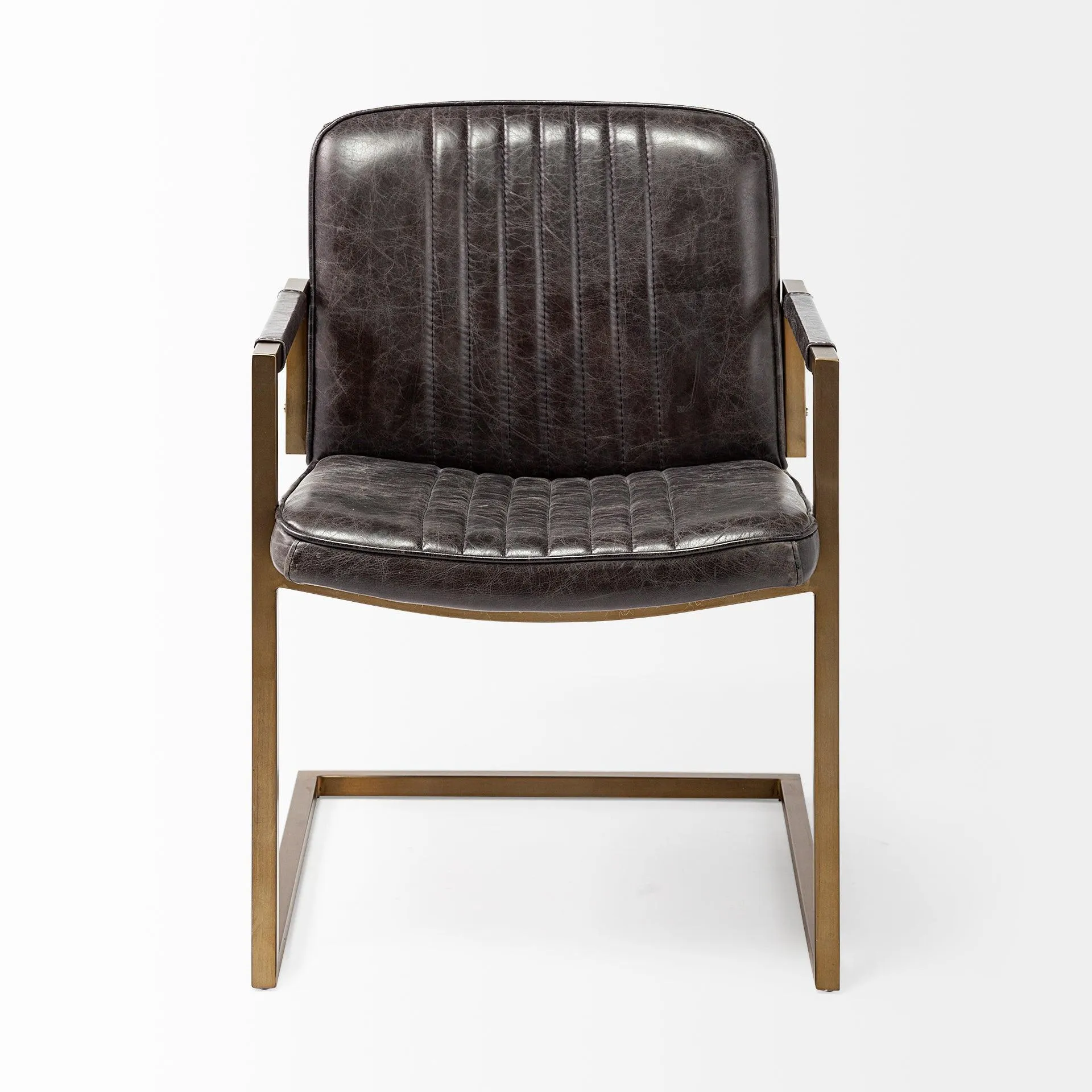 Black Leather Accent Chair With Brass Frame