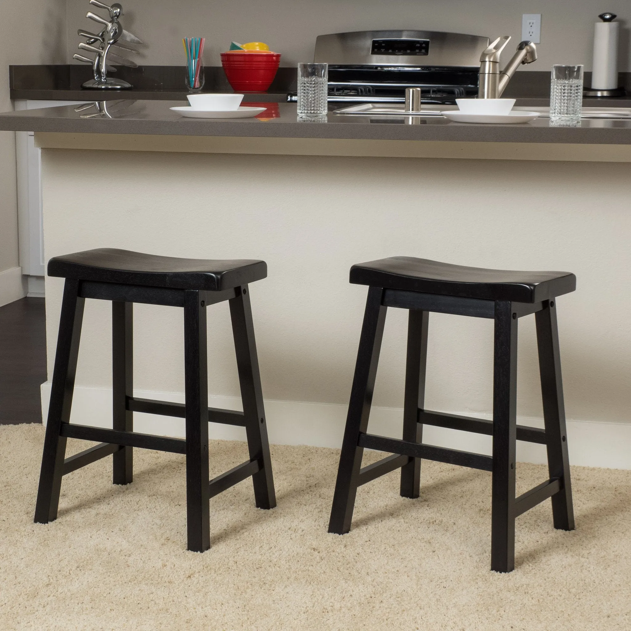 Black Saddle Wood 24-Inch Counter Stool (Set of 2) - NH190692 bar stool, counter stool