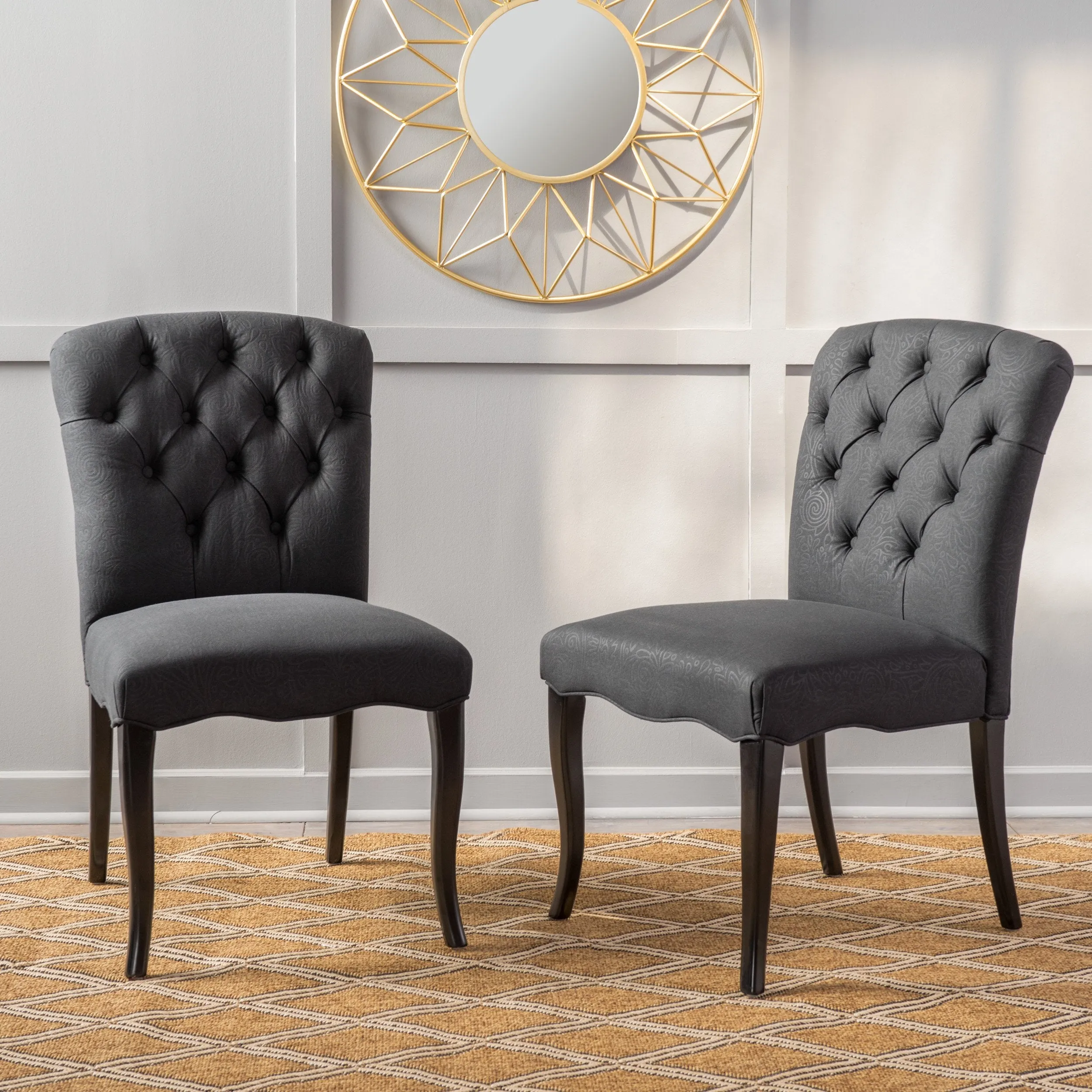 Black Scroll Fabric Dining Chairs (Set of 2) - NH635592 dining table set, 6-piece dining set