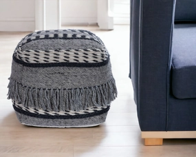 Black & Gray Boho Pouf Ottoman table runner, placemat
