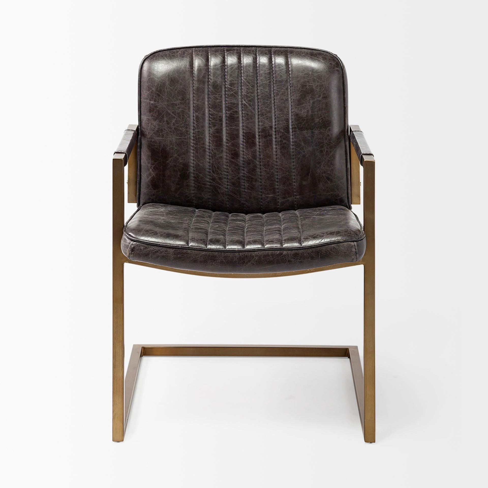 Black Leather Accent Chair With Brass Frame