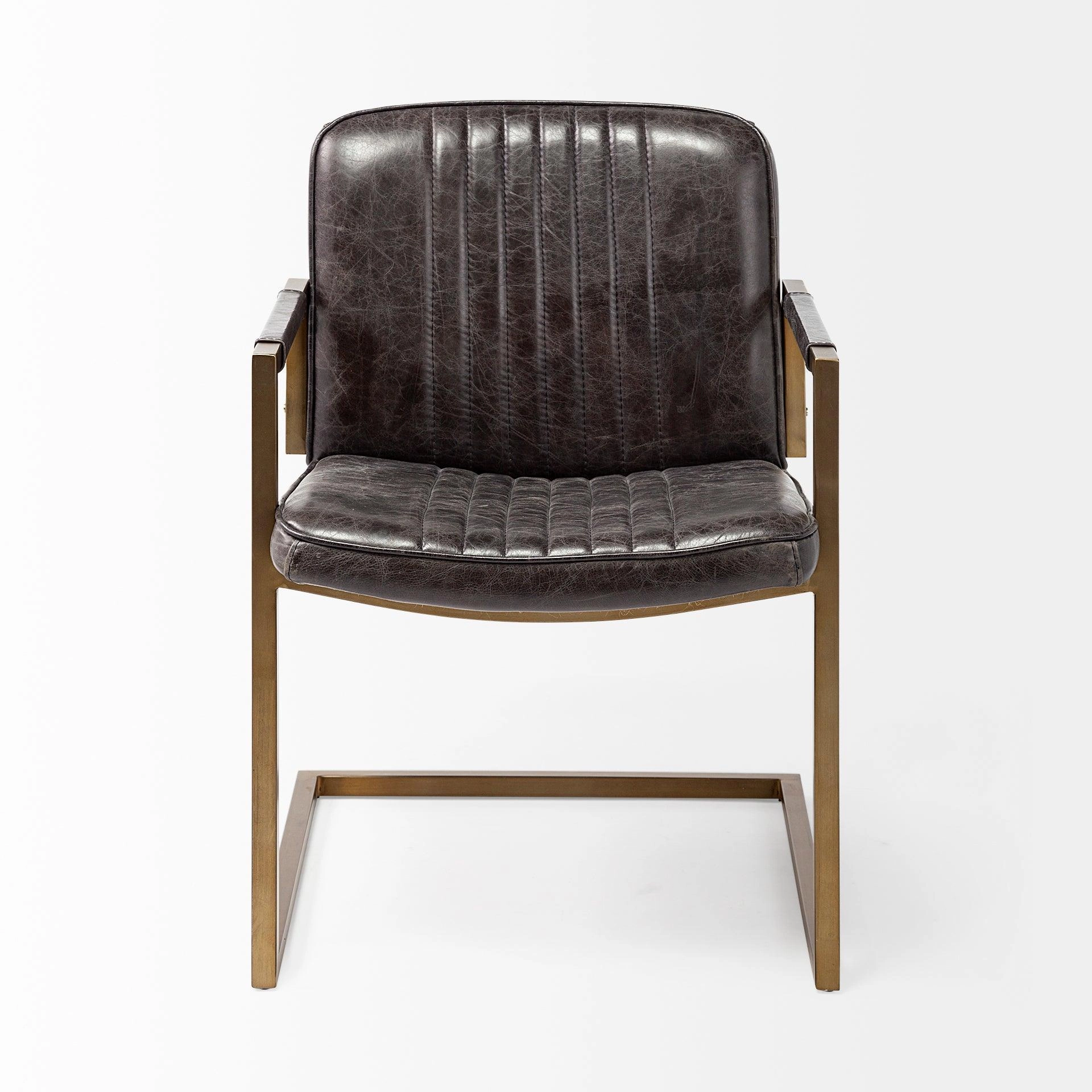 Black Leather Accent Chair With Brass Frame