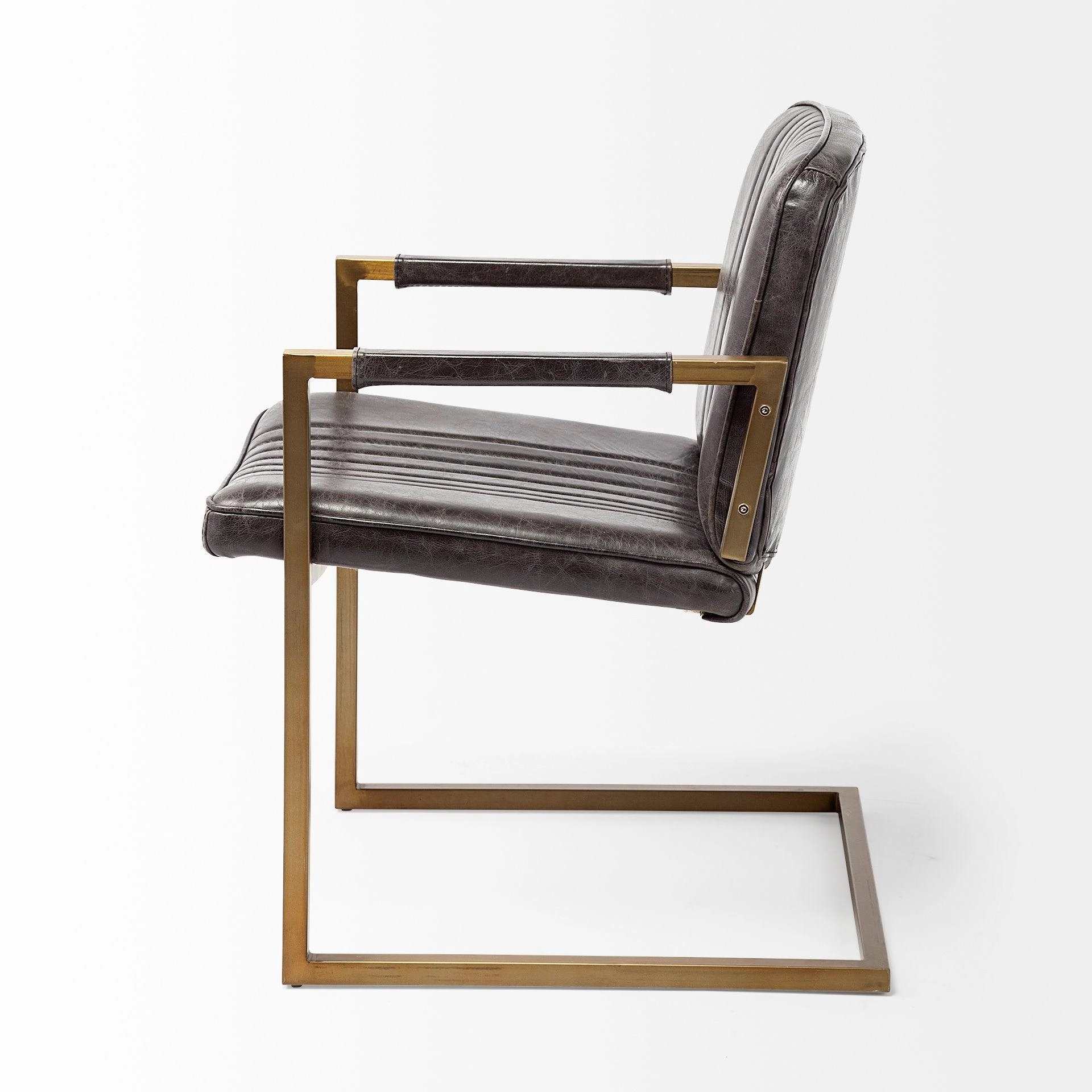 Black Leather Accent Chair With Brass Frame