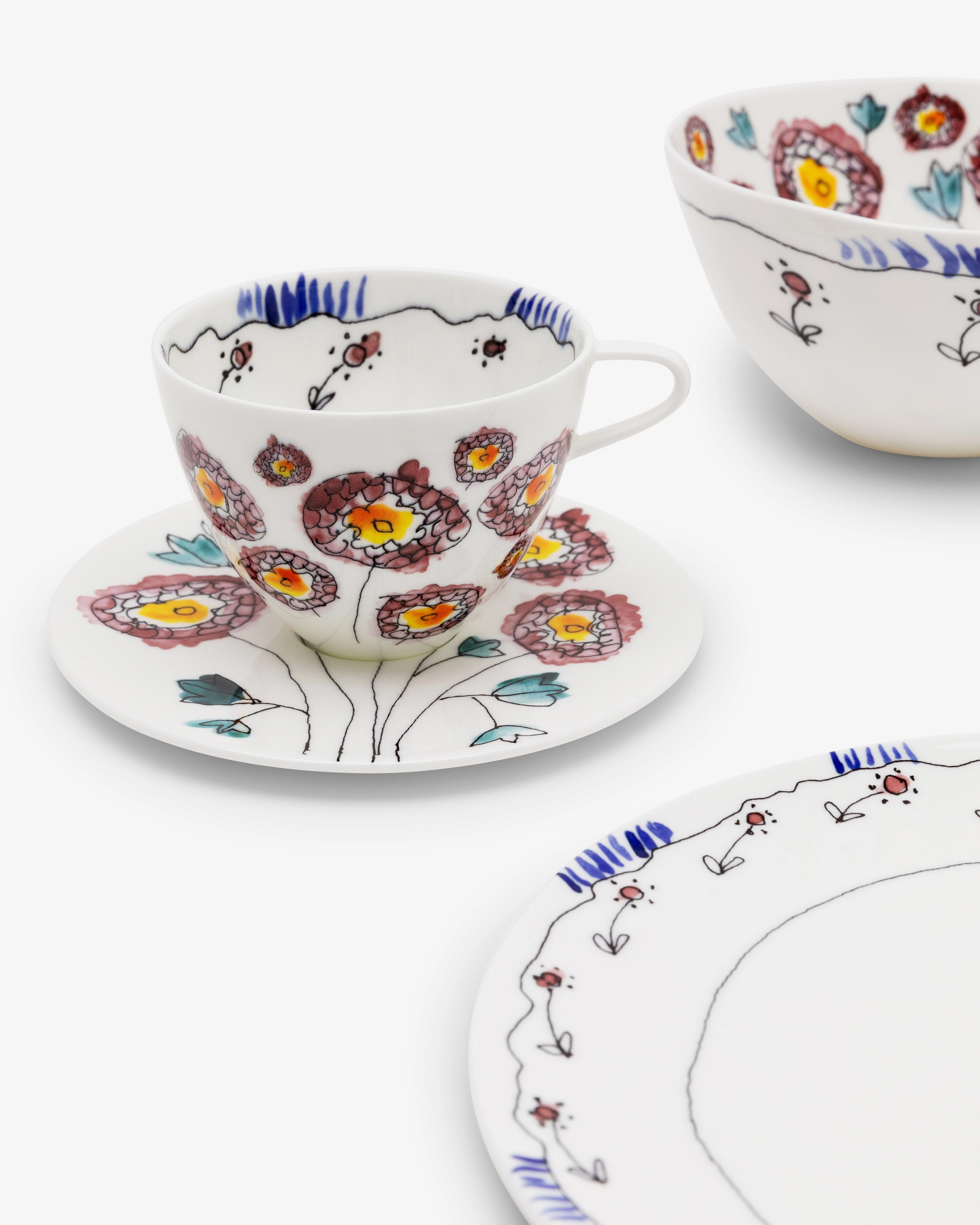 Breakfast Set 12 pieces anemone midnight flowers