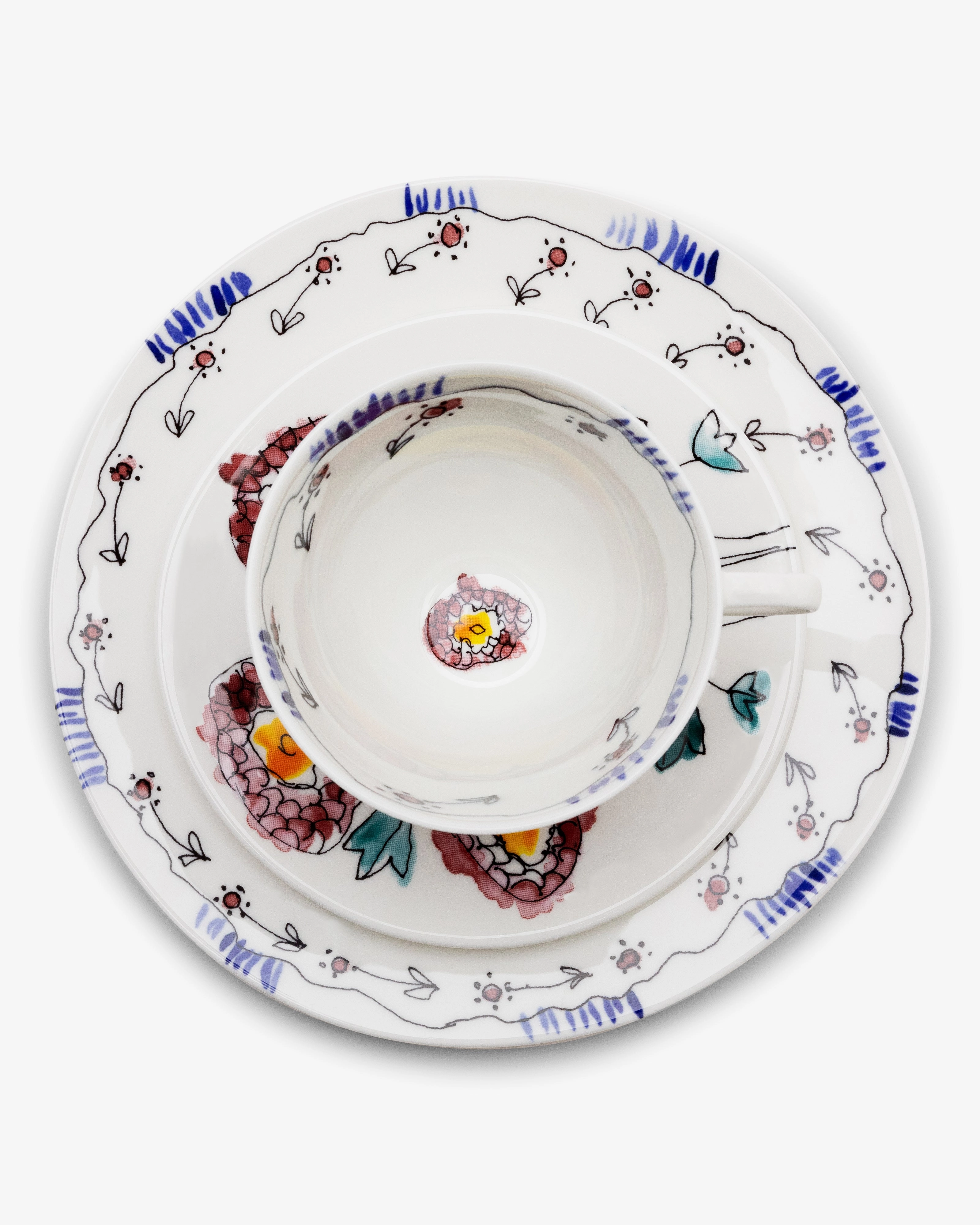 Breakfast Set 12 pieces anemone midnight flowers