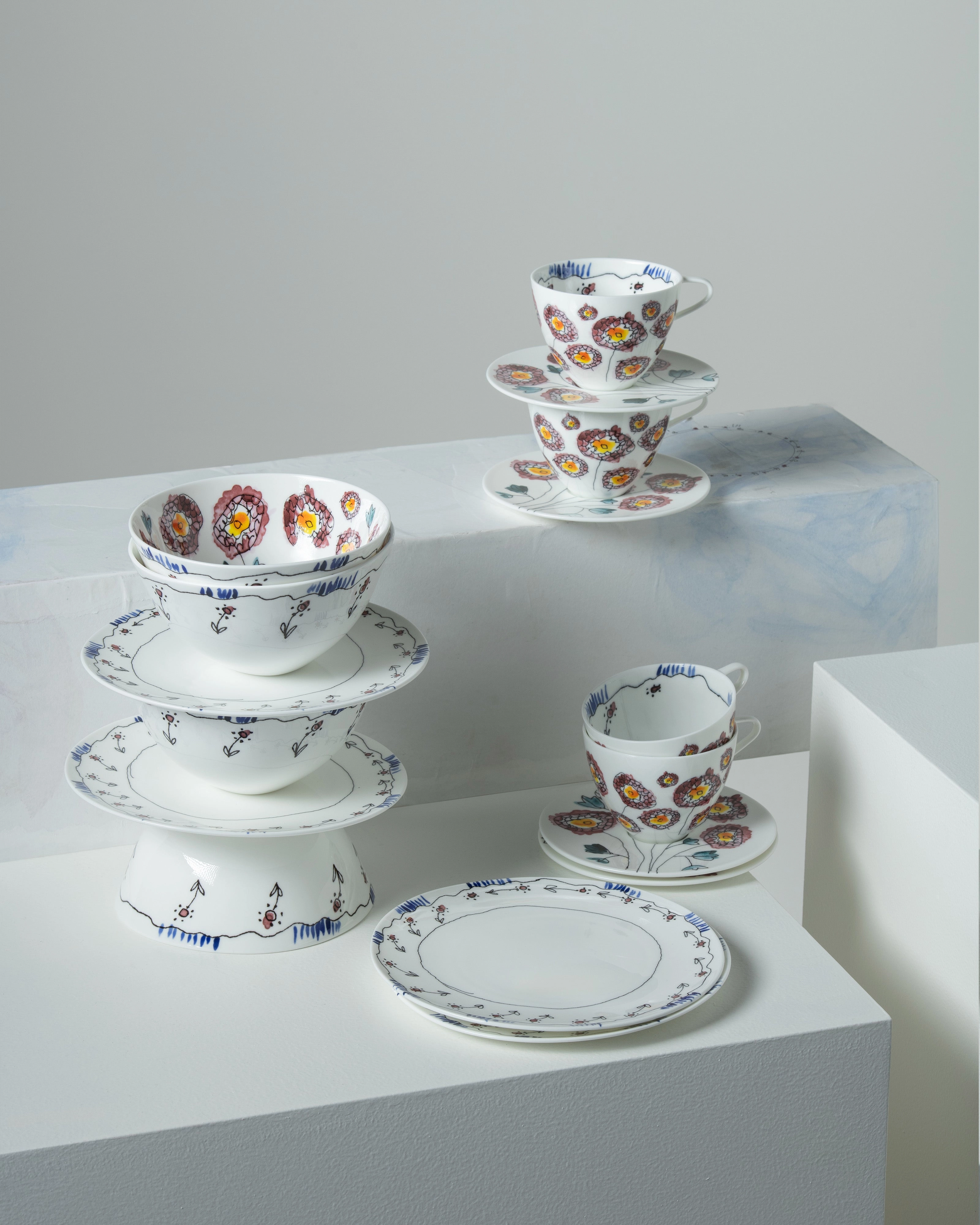 Breakfast Set 12 pieces anemone midnight flowers