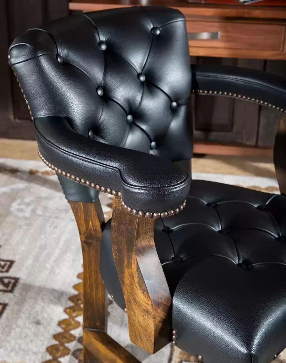 Brindle & Black Leather Caster Chair