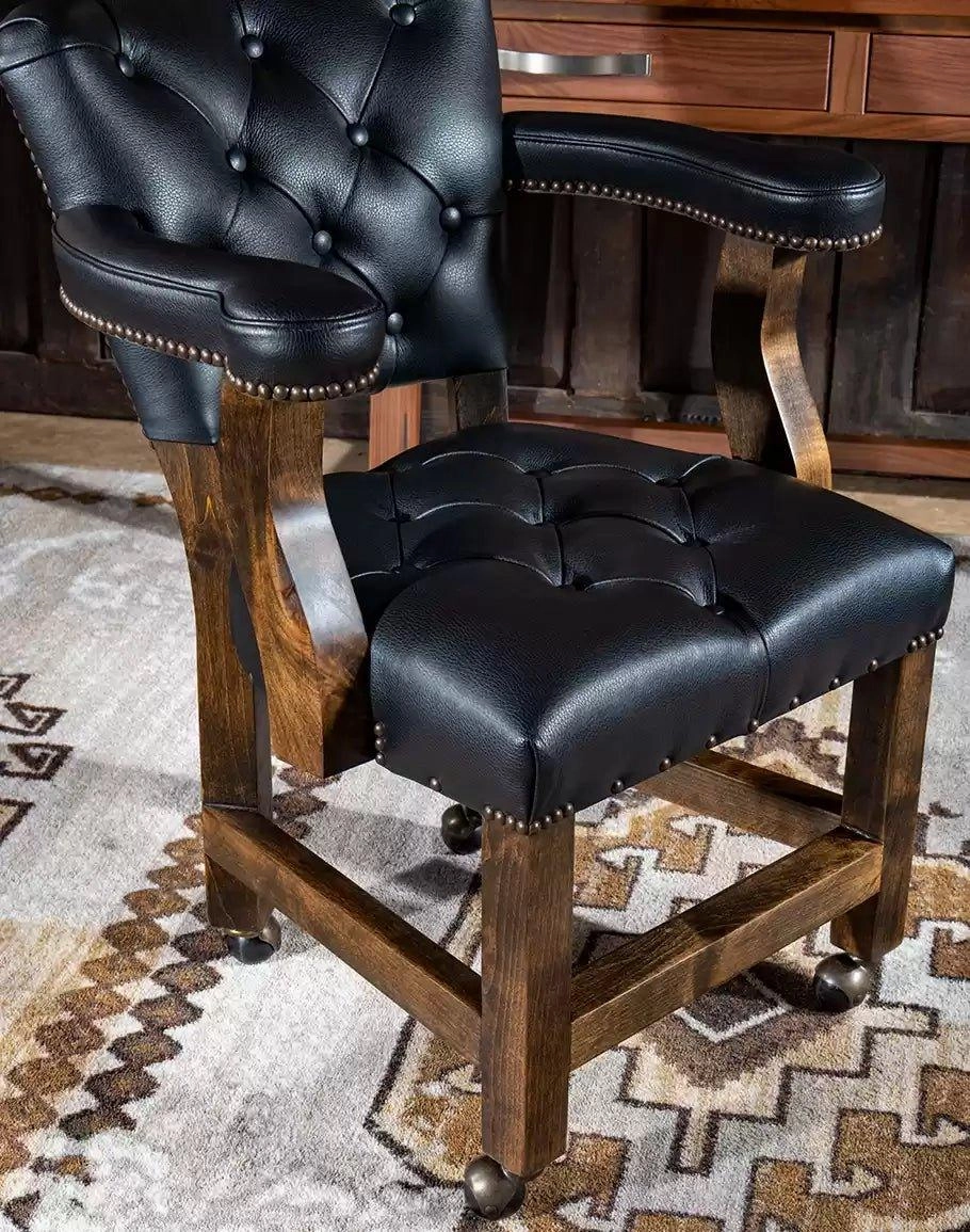 Brindle & Black Leather Caster Chair