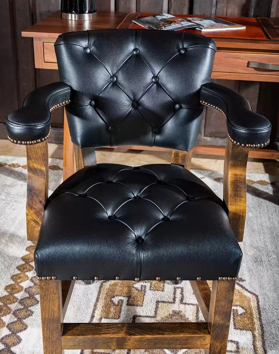Brindle & Black Leather Caster Chair