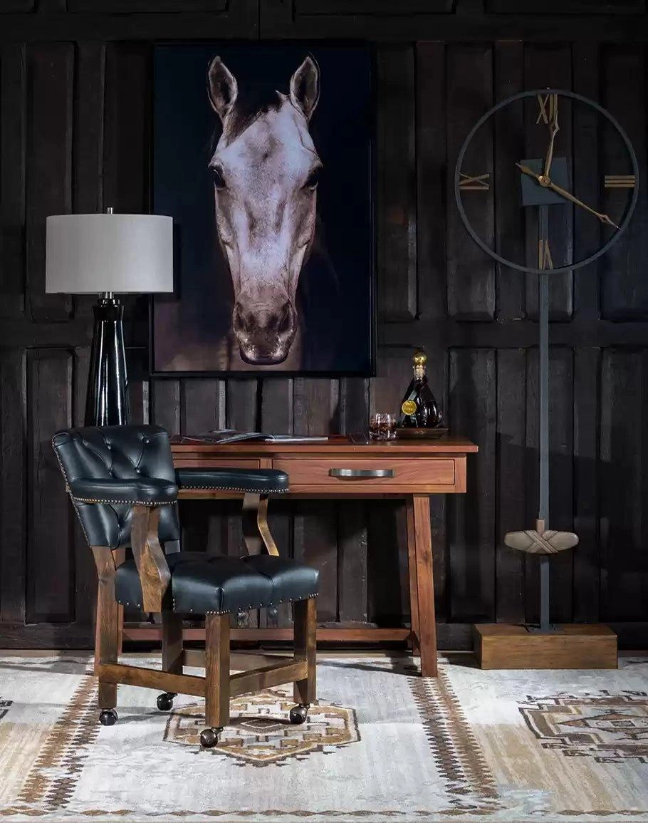 Brindle & Black Leather Caster Chair