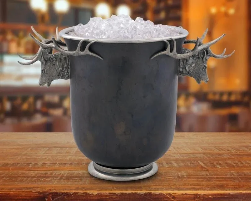 Bronze Ice Bucket with Pewter Elk Handles shower curtain, waterproof liner