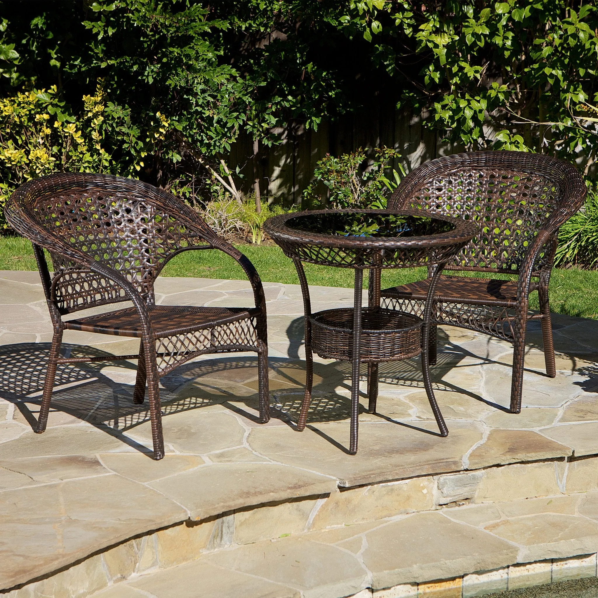 Brown 3pc Wicker Bistro Set - NH567872 patio chairs, outdoor seating