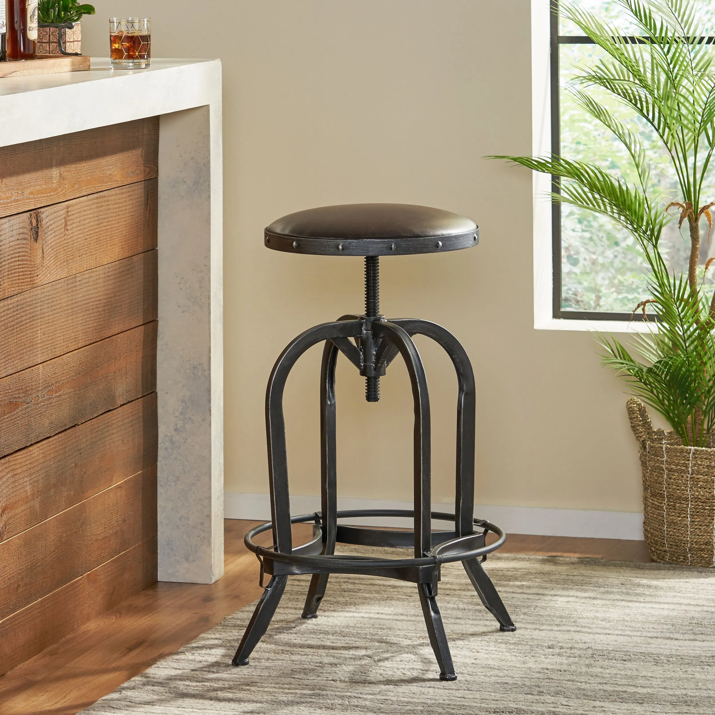 Brown Convex Swivel Adjustable Bar Stool - NH340592 bar stool, counter stool