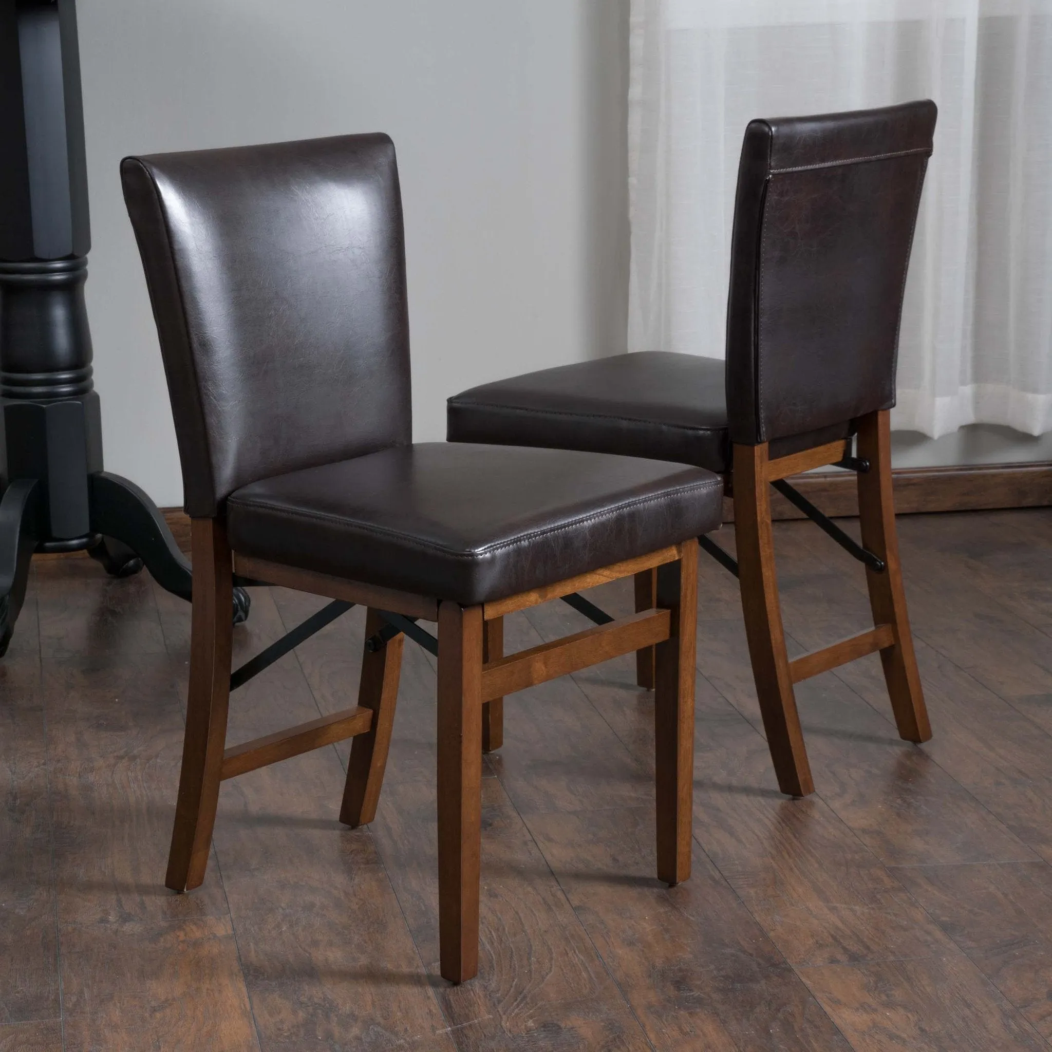 Brown Leather Folding Dining Chairs (Set of 2) - NH405592 dining table set, 6-piece dining set