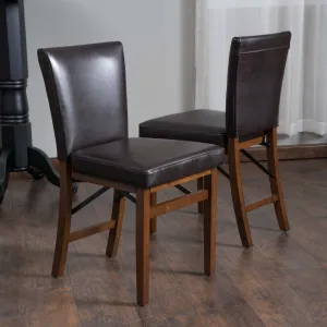 Brown Leather Folding Dining Chairs (Set of 2) - NH405592 dining table set, 6-piece dining set