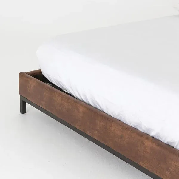 Brown Tufted Faux Leather Bed