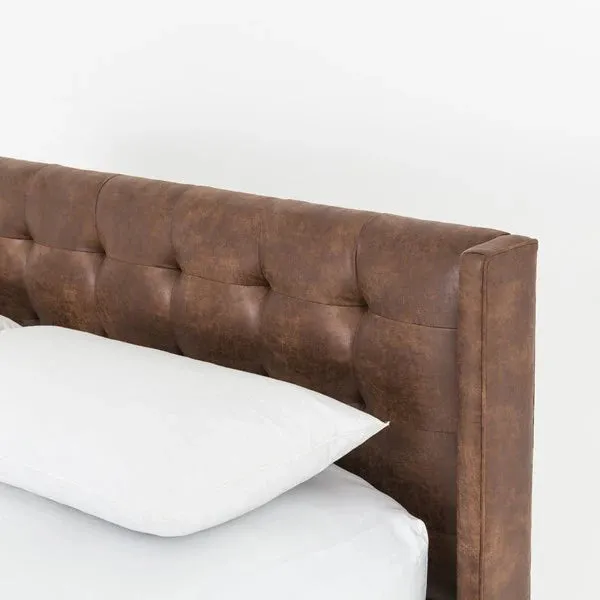 Brown Tufted Faux Leather Bed