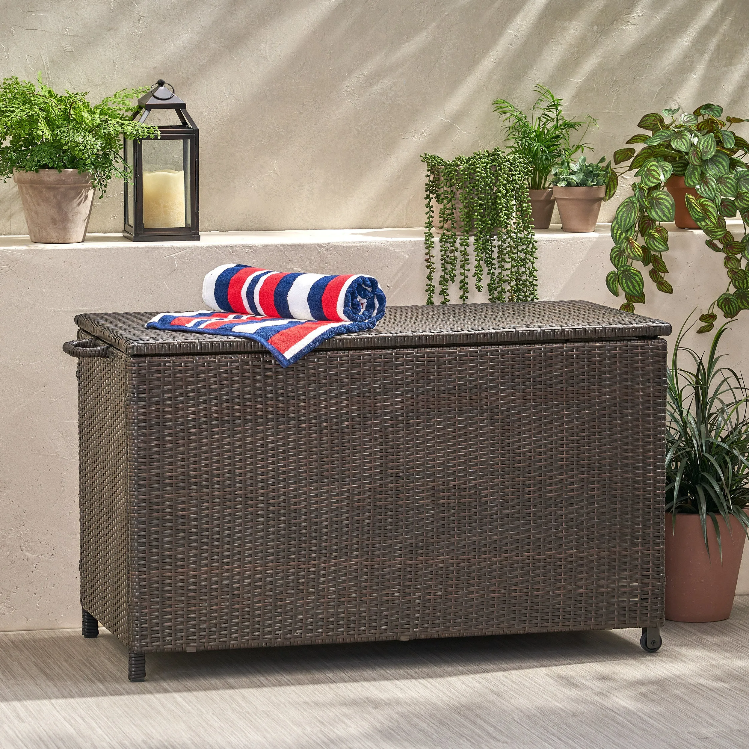 Brown Wicker Storage Bin - NH714832 patio chairs, outdoor seating