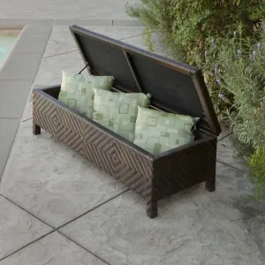Brown Wicker Storage Ottoman - NH334722 patio chairs, outdoor seating