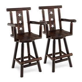 Brown Bar Stool, 29 Solid Fir Wood Bar Chair with Footrest, Decorative Star Backrest, Wide Armrest, Rustic Kitchen Stool kitchen barstool, adjustable bar stool
