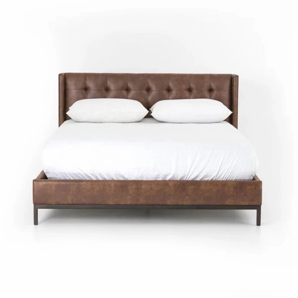 Brown Tufted Faux Leather Bed