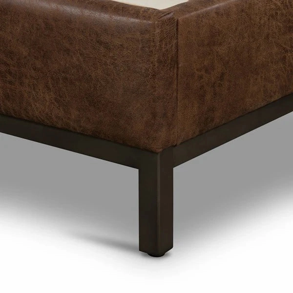 Brown Tufted Faux Leather Bed
