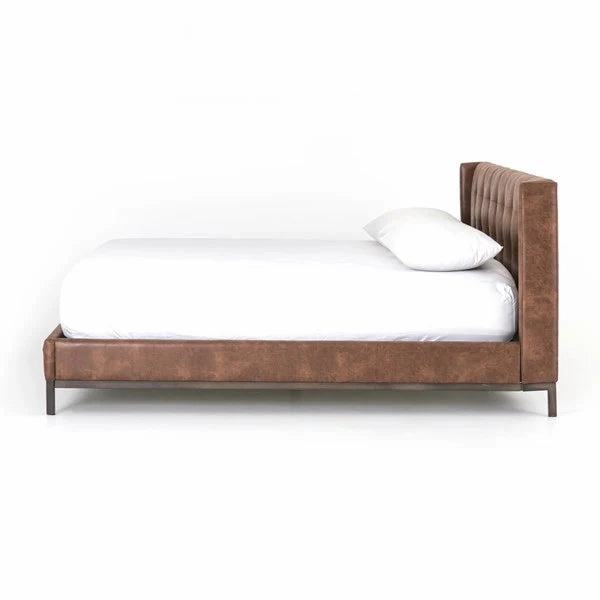 Brown Tufted Faux Leather Bed